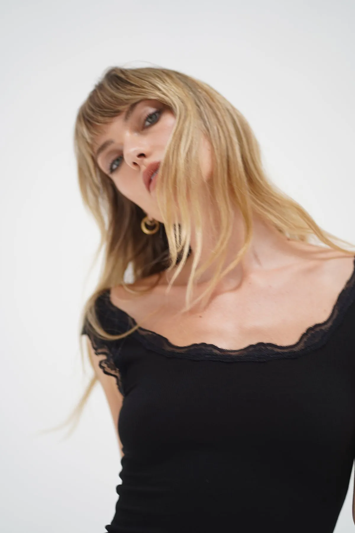 Breathable Stretch Fabric EcoFriendlyDye Cassidy Lace Ribbed Tank - Black