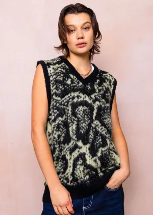 ReverseCoil Zipper Cold Mornings Sting Snake Print Knitted Vest