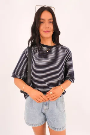 Campbell Stripe Tee Navy Floral Print