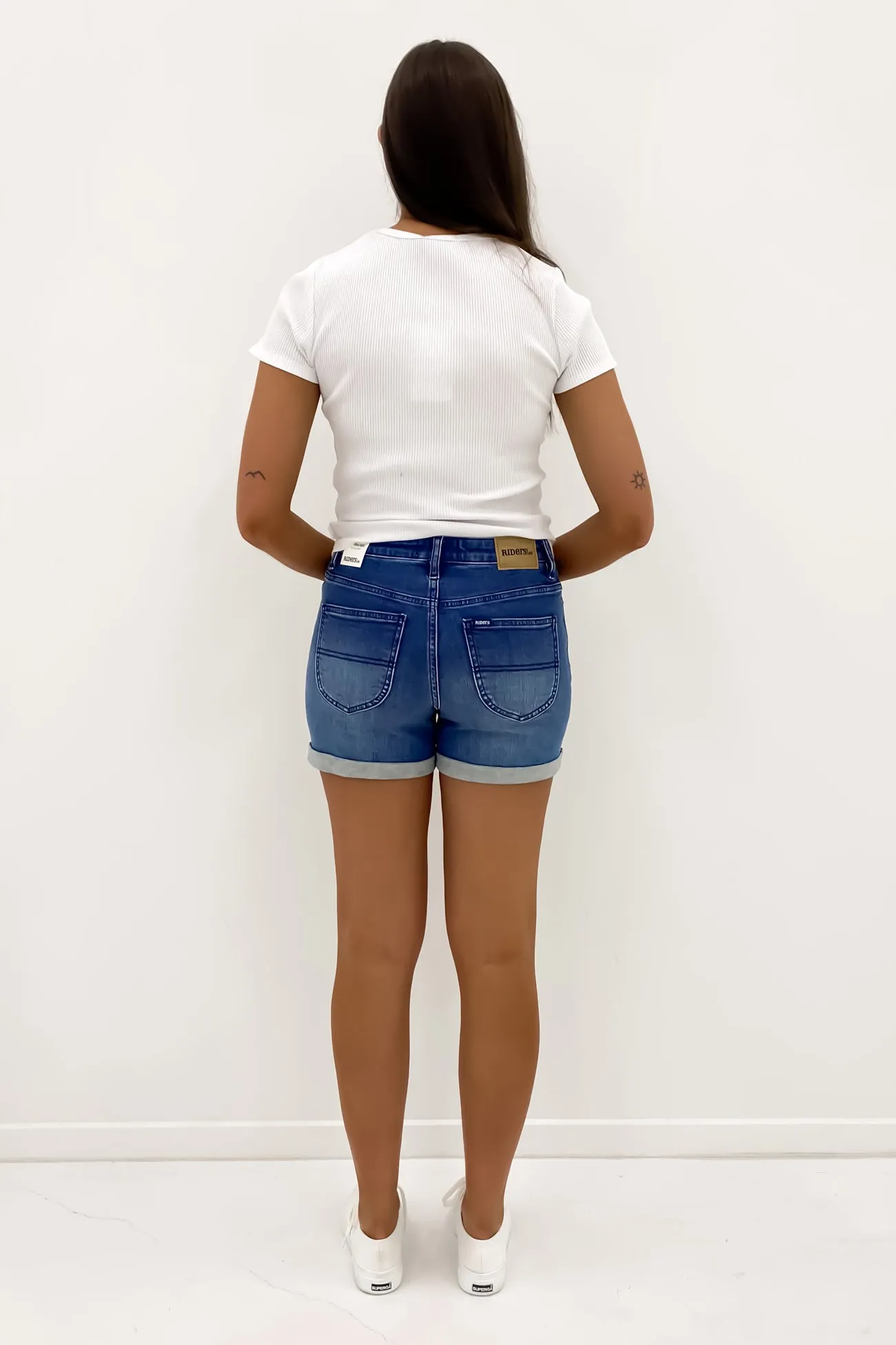 Linen blend NonSlipGrip Mid-Thigh Short Harper Blue