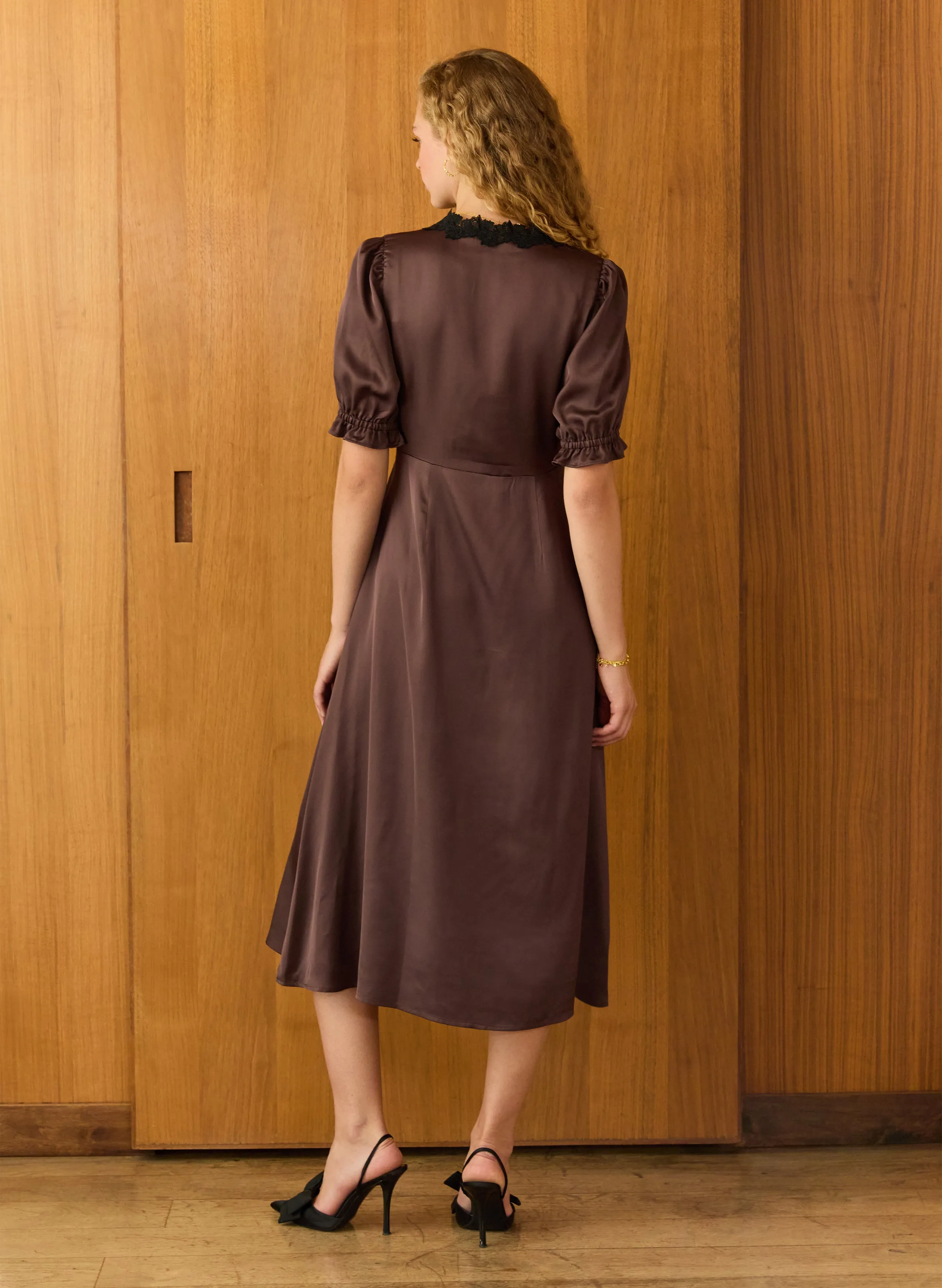 Valleta Satin Lace Trim?Midi?Dress Elegant Everyday