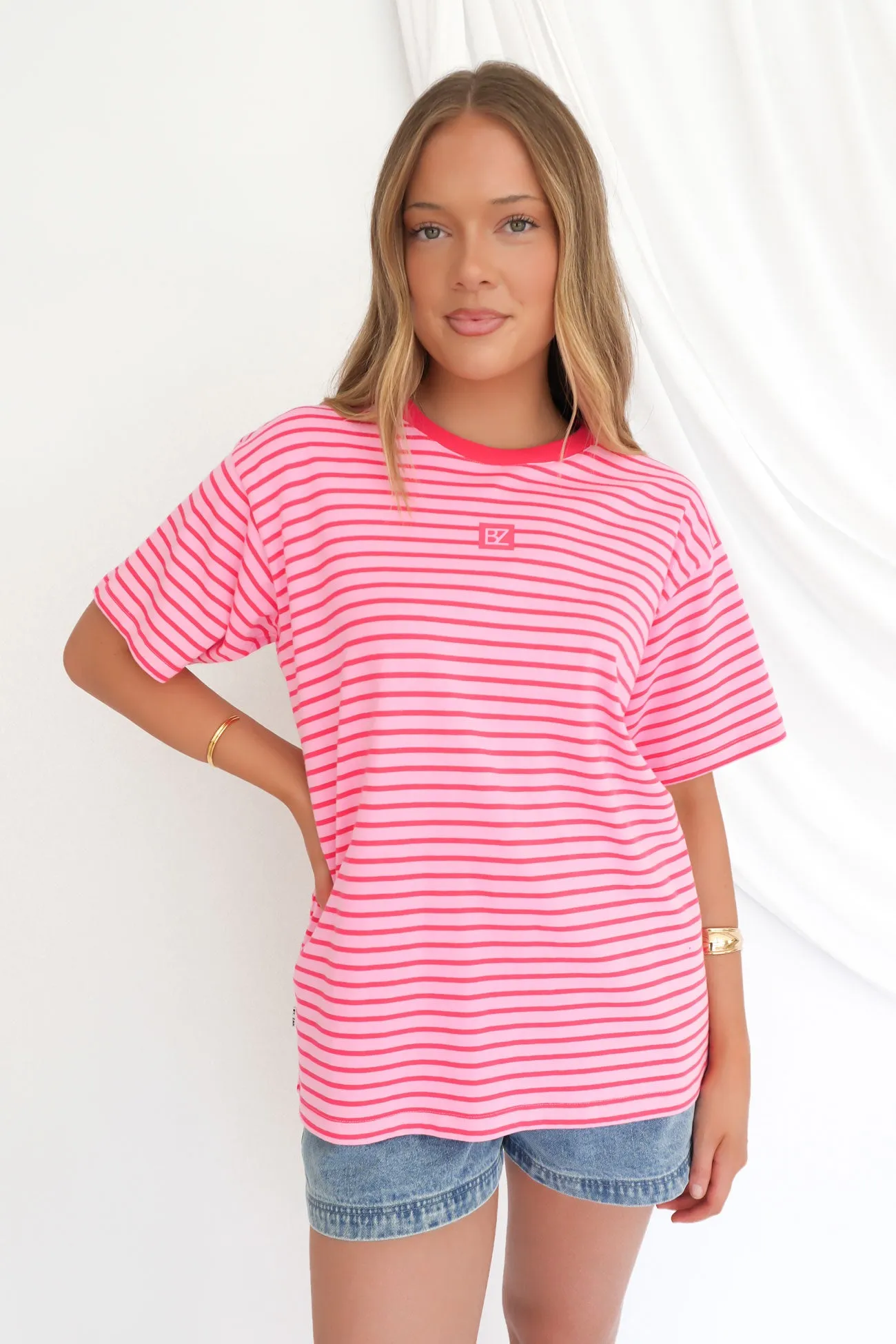 sports activity No Shrink Technology Beau Stripe Tee Pink Stripe