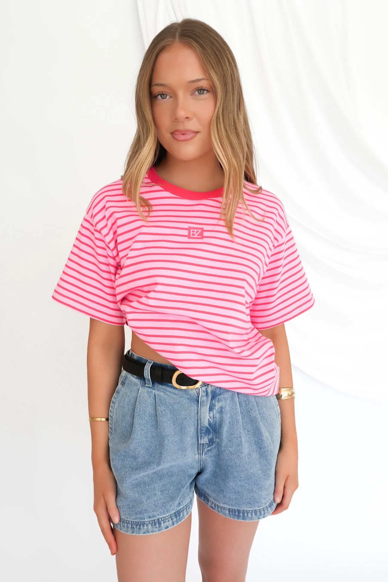 Beau Stripe Tee Pink Stripe Thermal Regulating Layer