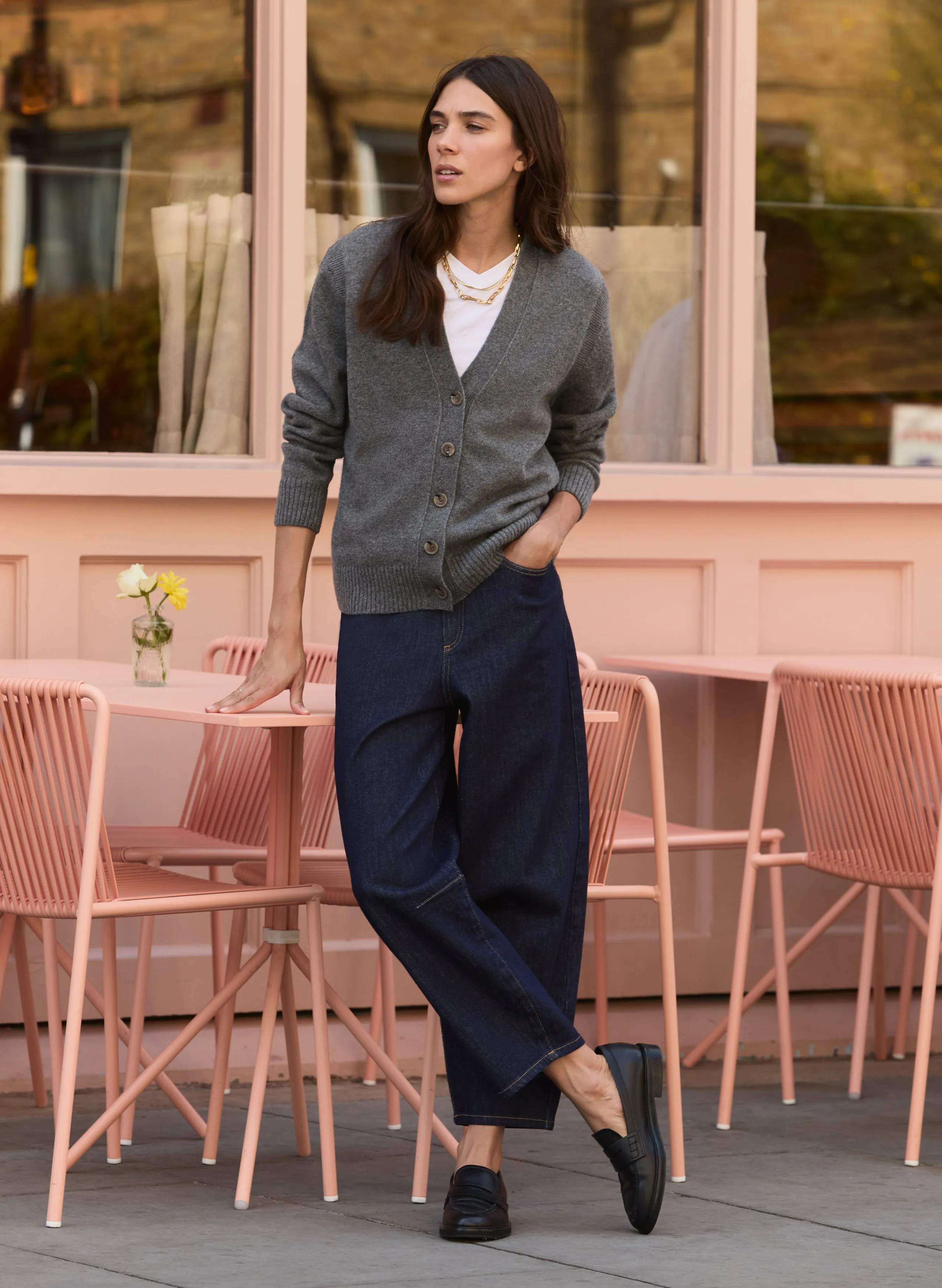 Ribbed Knit All Day Wear Celine V-neck Wool Blend?Cardigan