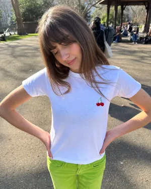 Outdoor Light Slim Fit Design cherry embroidered baby tee