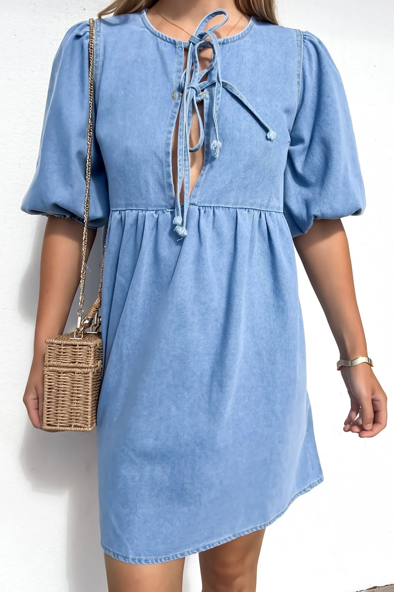 Otto Denim Mini Dress Light Blue Vibe Choice