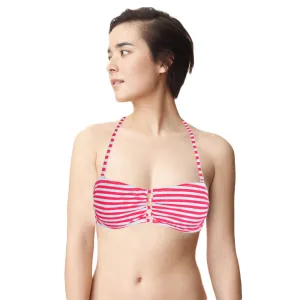 HighDensityWeave Women's Non-Padded Striped Bikini Top,White/Pink
