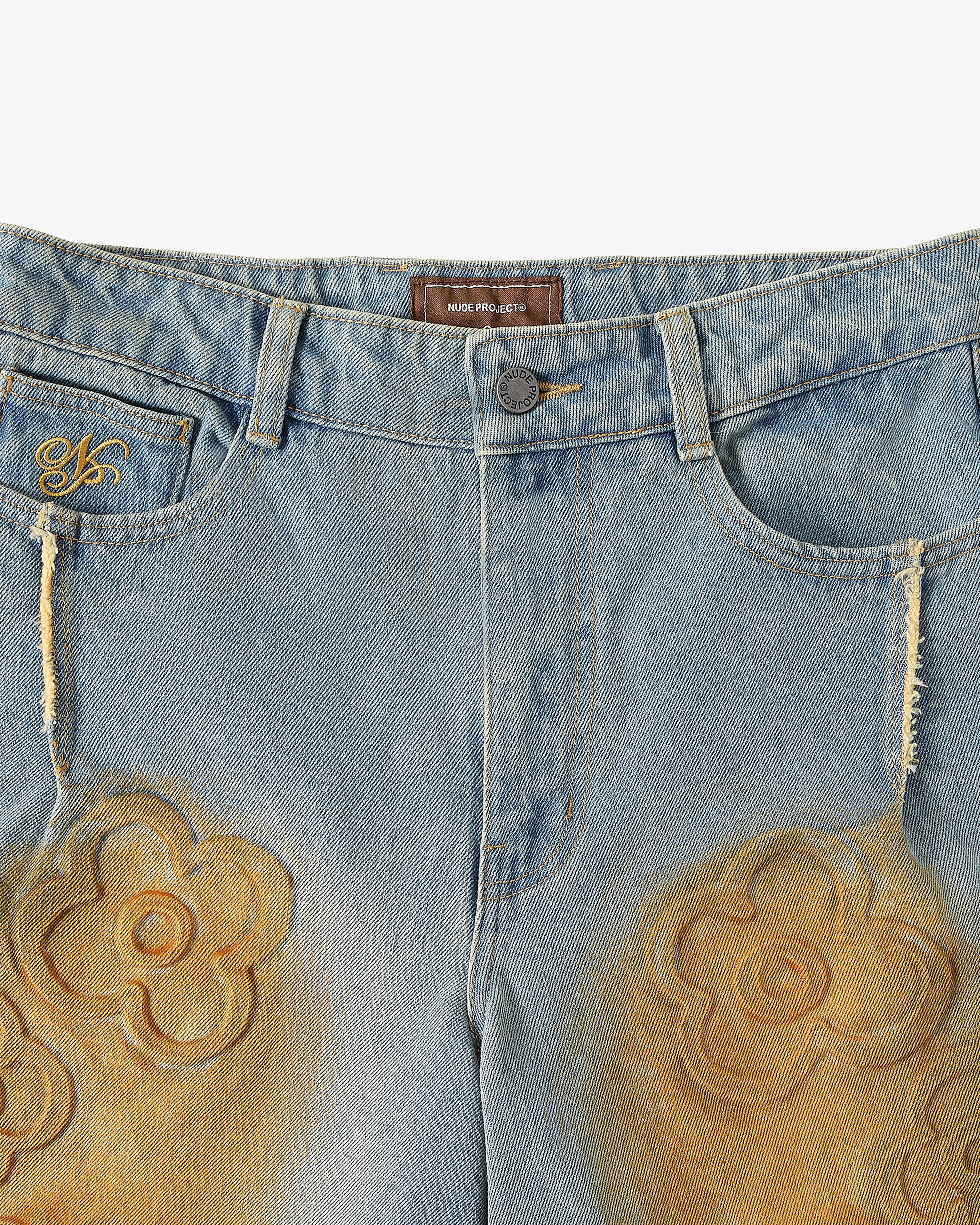 Old Baggy Denim Shorts Flower Chill Design Body Motion