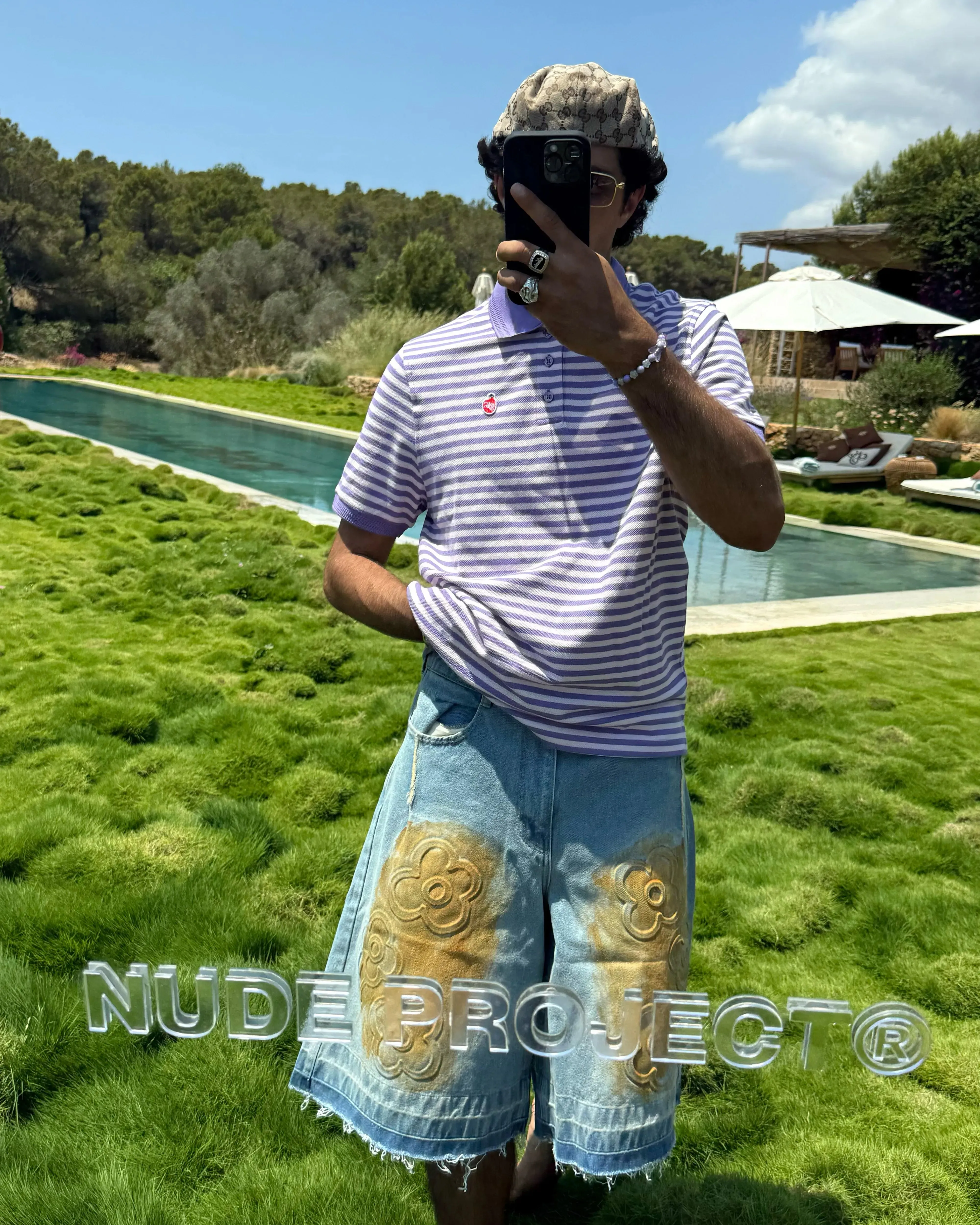 Eco Friendly Dye Process Sun Protection Fabric Old Baggy Denim Shorts Flower