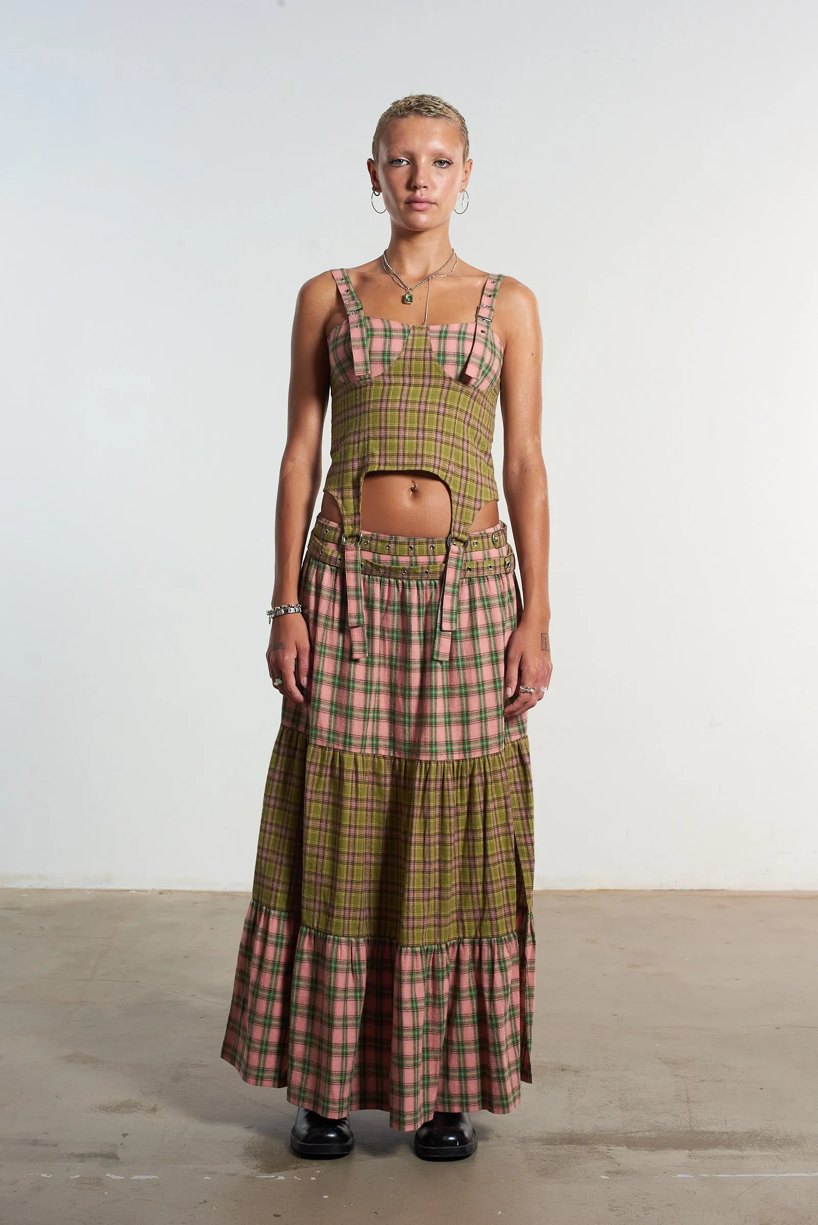 Reuse Mode Mix Check Corset Top