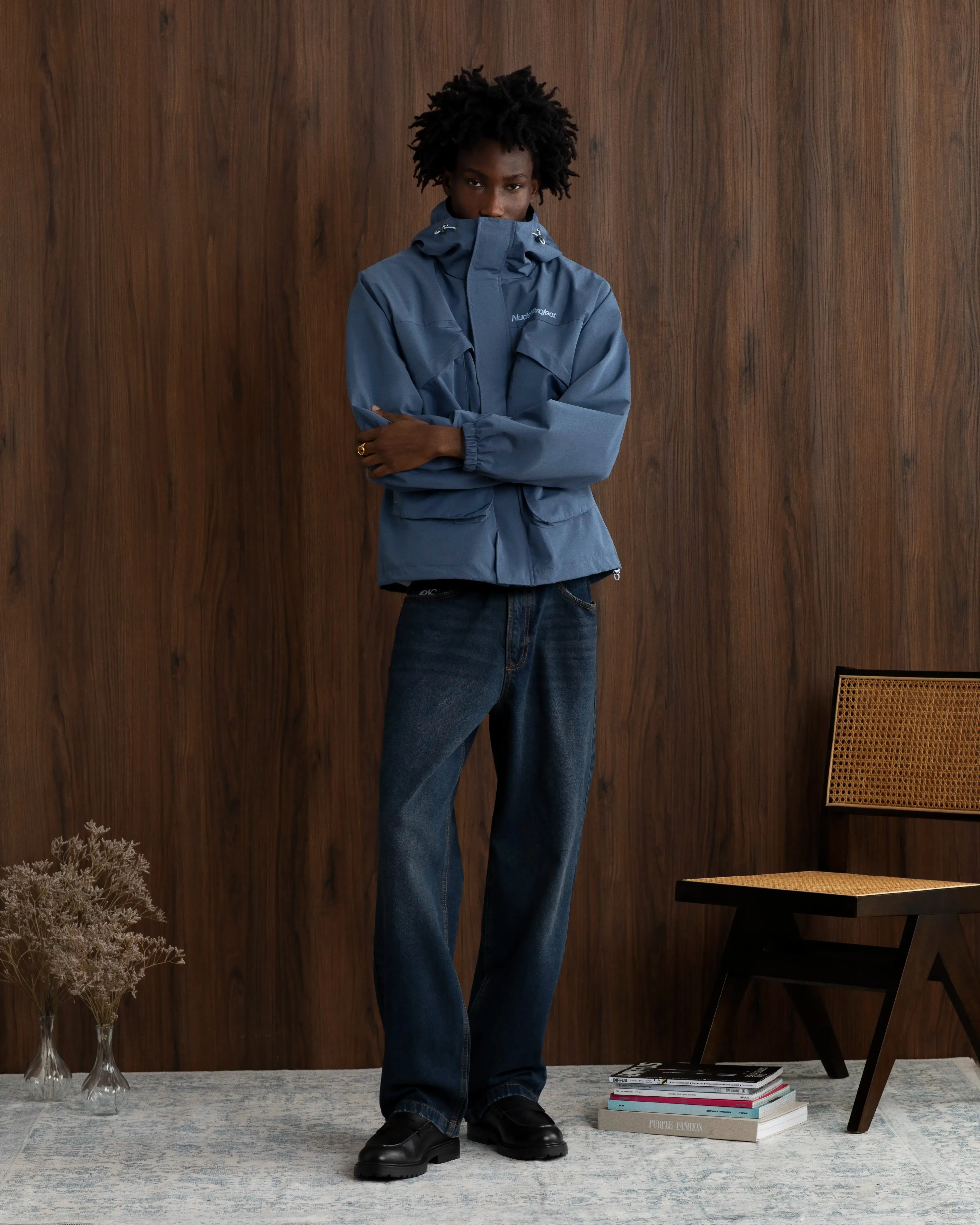 Milestones Windbreaker Jacket Blue Button Closure