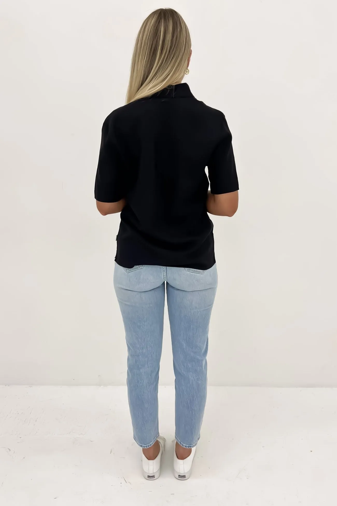 Stretch Knit Pastel color Classic Lounge Shirt Black