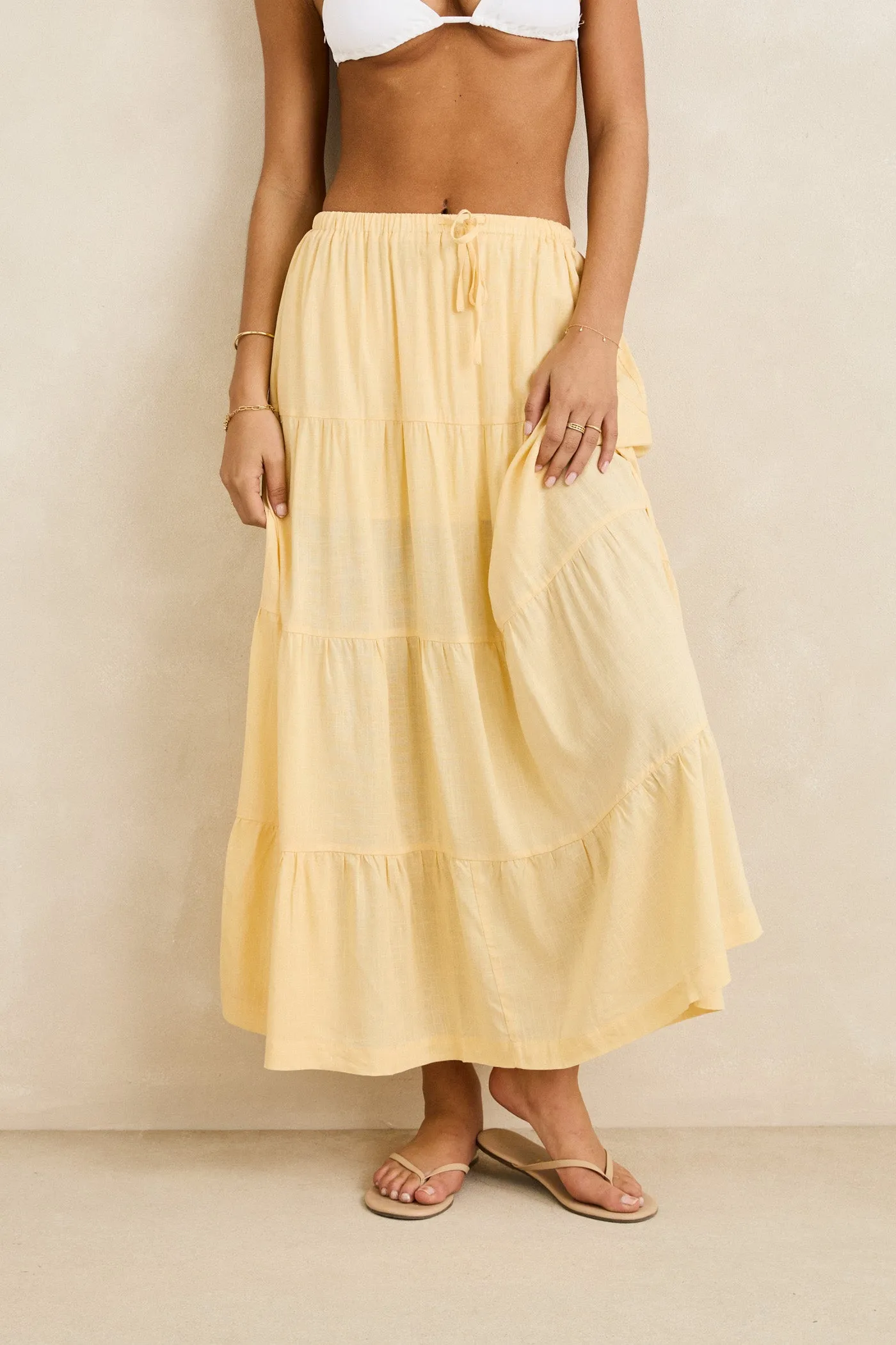 Classic Tiered Maxi Skirt Butter Soft Layers Flexible Waistband