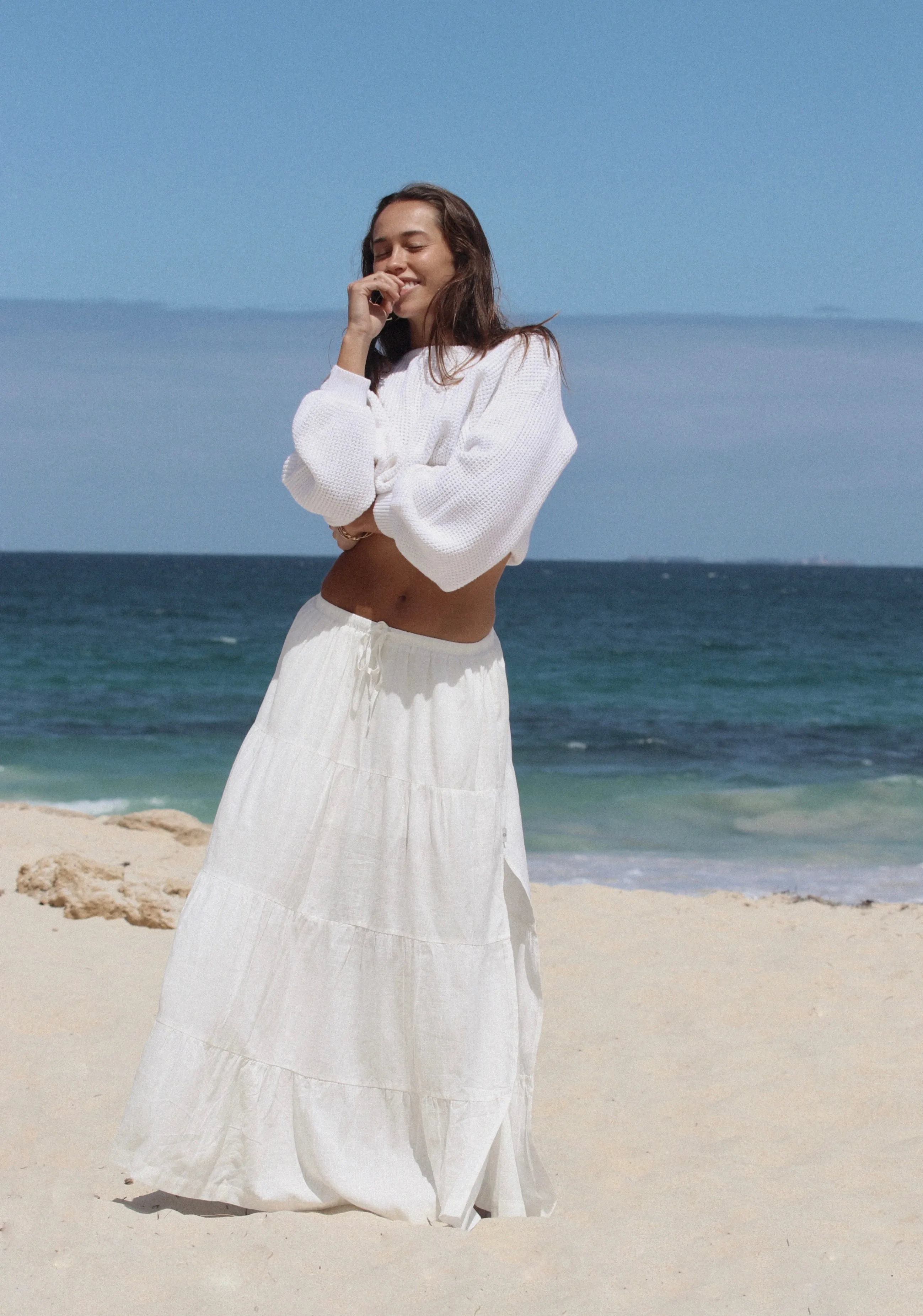 Classic Tiered Maxi Skirt White Wool blend Cultural Heritage
