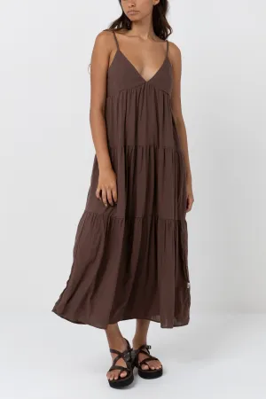 Effortless Look Holiday-Party Classic Tiered Midi Dress Chocolate
