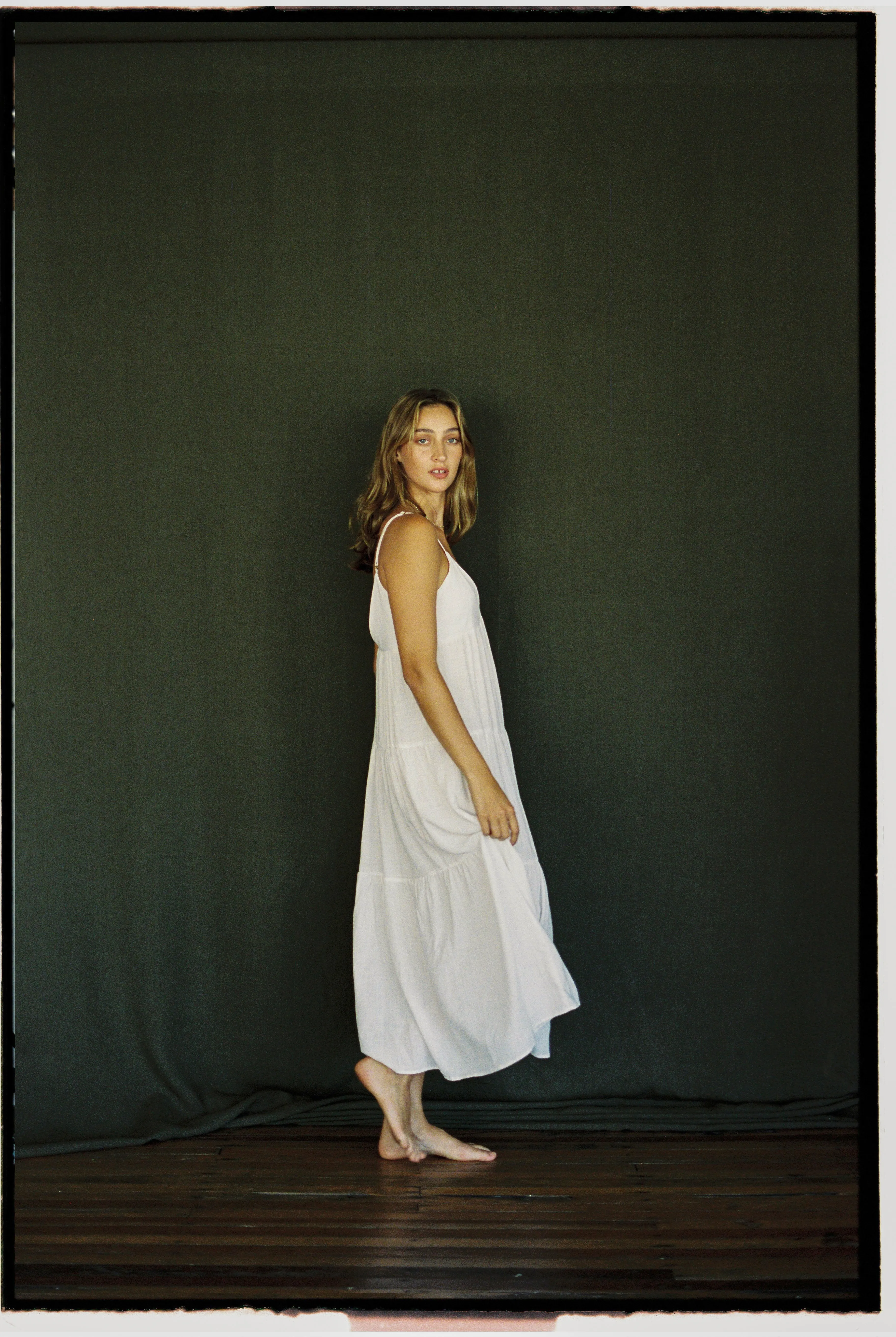 Classic Tiered Midi Dress White Indoor Event