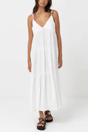 Classic Tiered Midi Dress White Minimalist fit-and-flare
