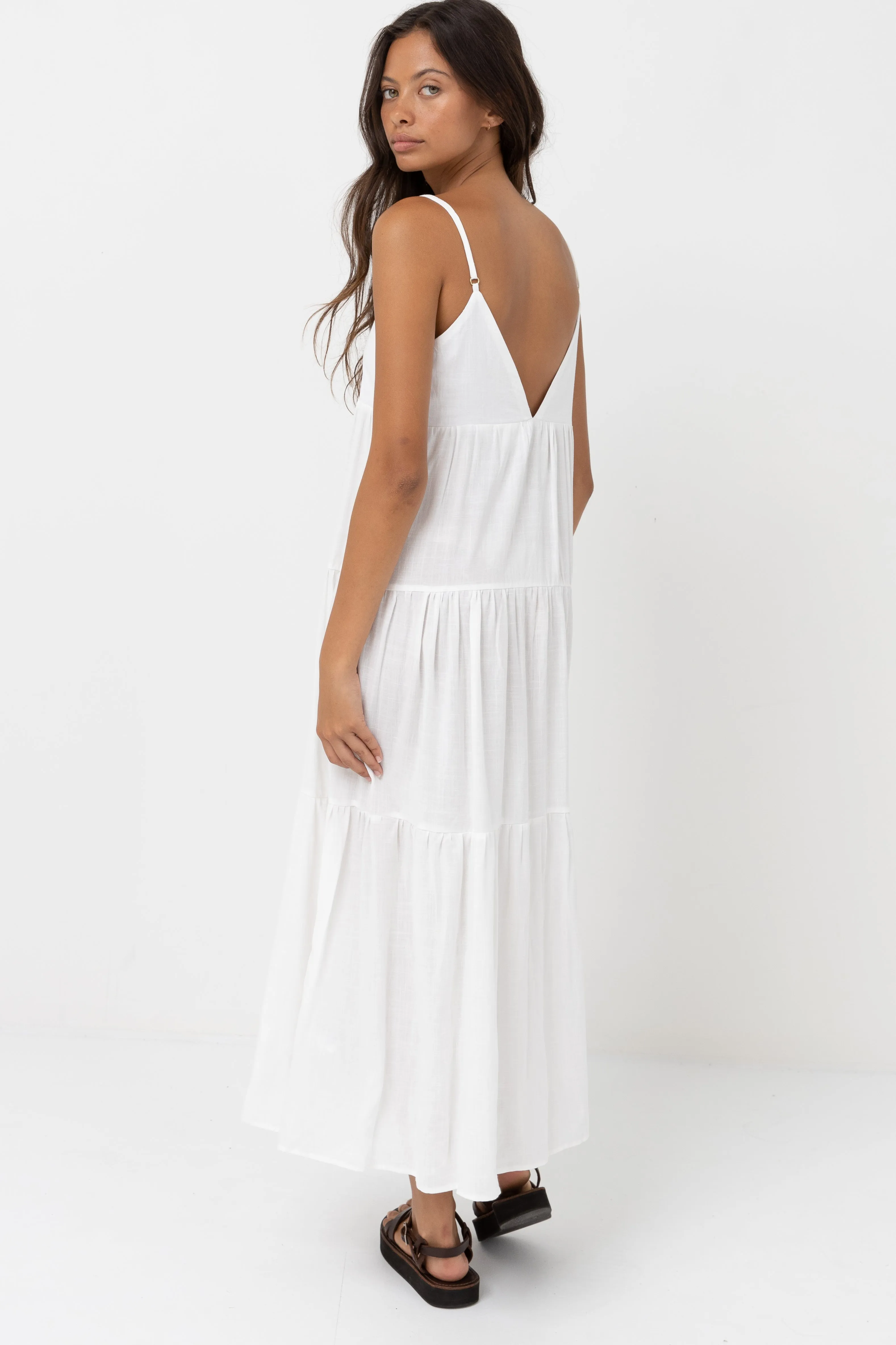 StretchableKnit Classic Tiered Midi Dress White
