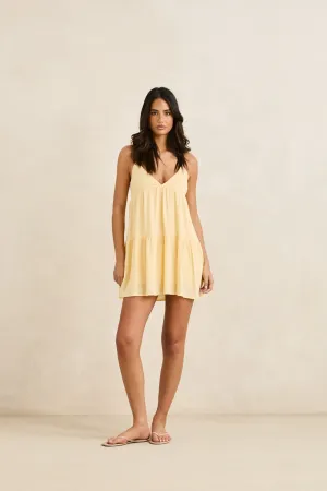 Classic Tiered Mini Dress Butter Natural Aesthetic Light Appeal