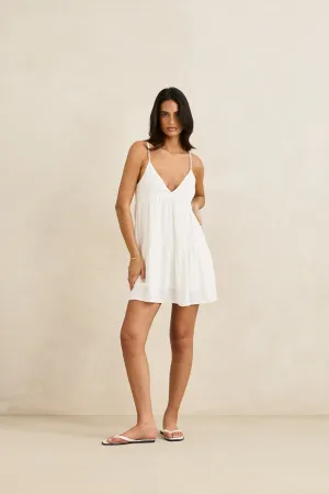 Classic Tiered Mini Dress White Elegant Line