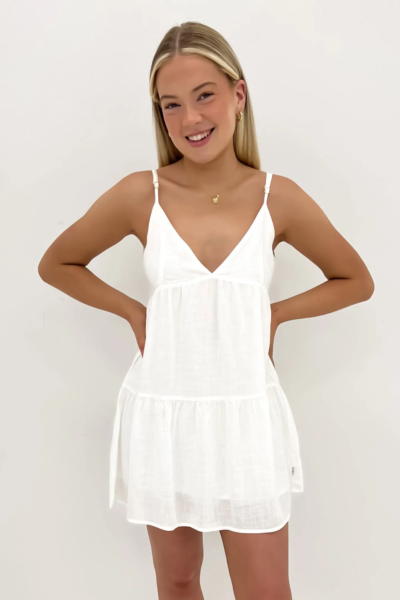luxe feel Vibrant Hue Classic Tiered Mini Dress White