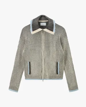 Layered Knit Structure Classy Zip-Up Knit Cardigan Blue
