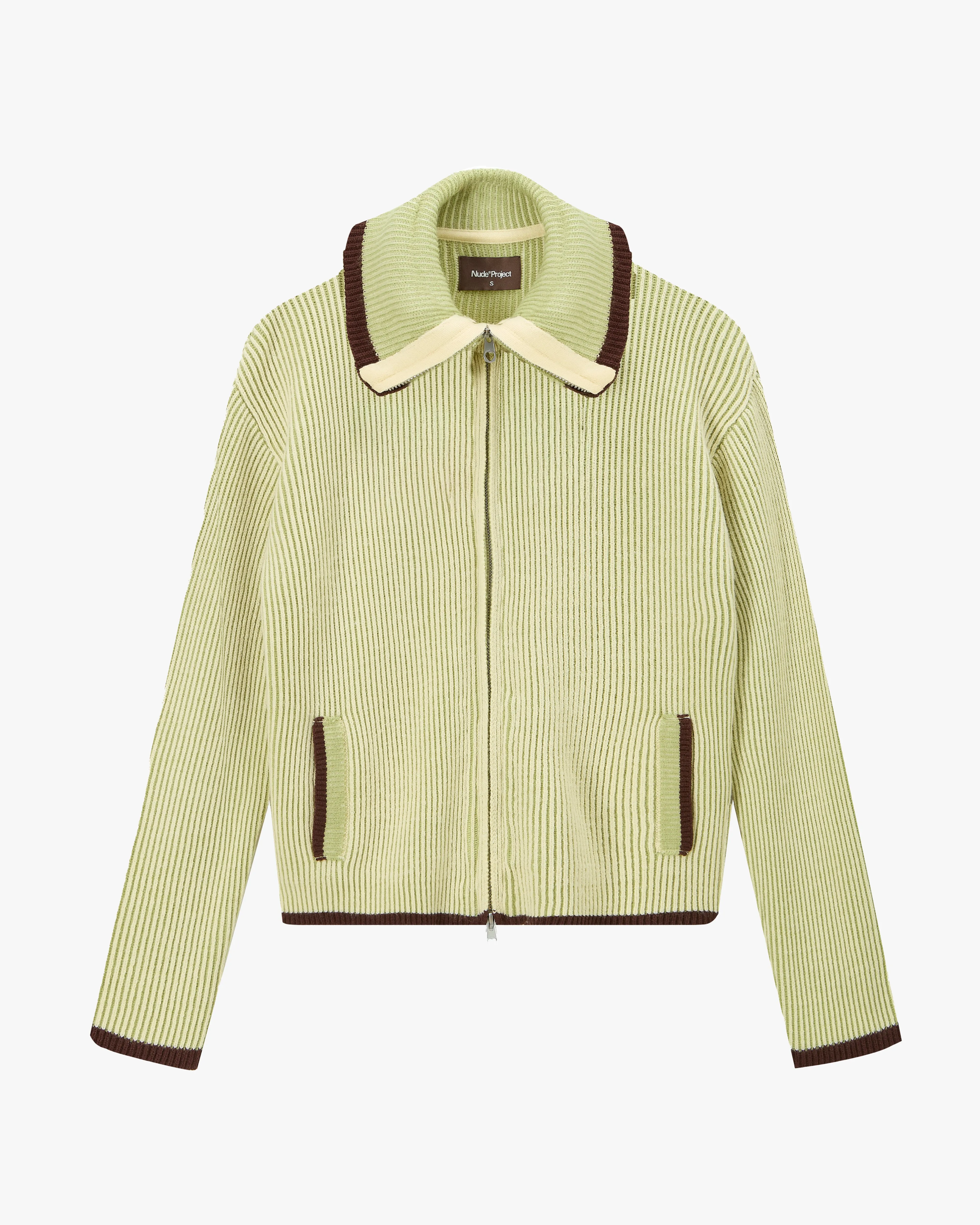 Classy Zip-Up Knit Cardigan Yellow Hypoallergenic Yarn Daily Piece