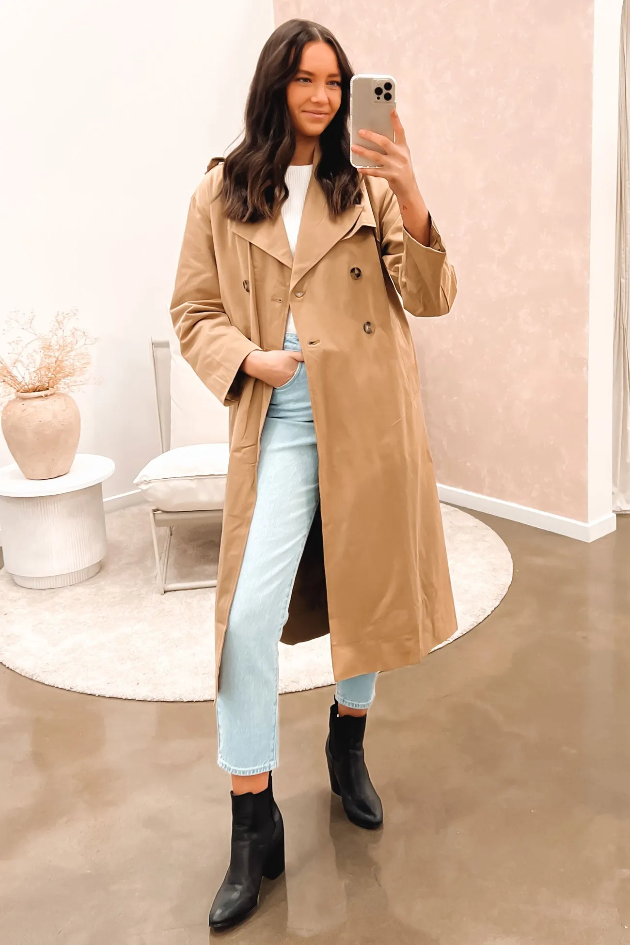 Evani Trench Beige Flatlock stitching Roll up sleeves