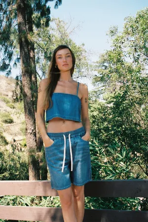 Rain Fit AntiOdor Fabric Camille Crop Tank - Soft Denim