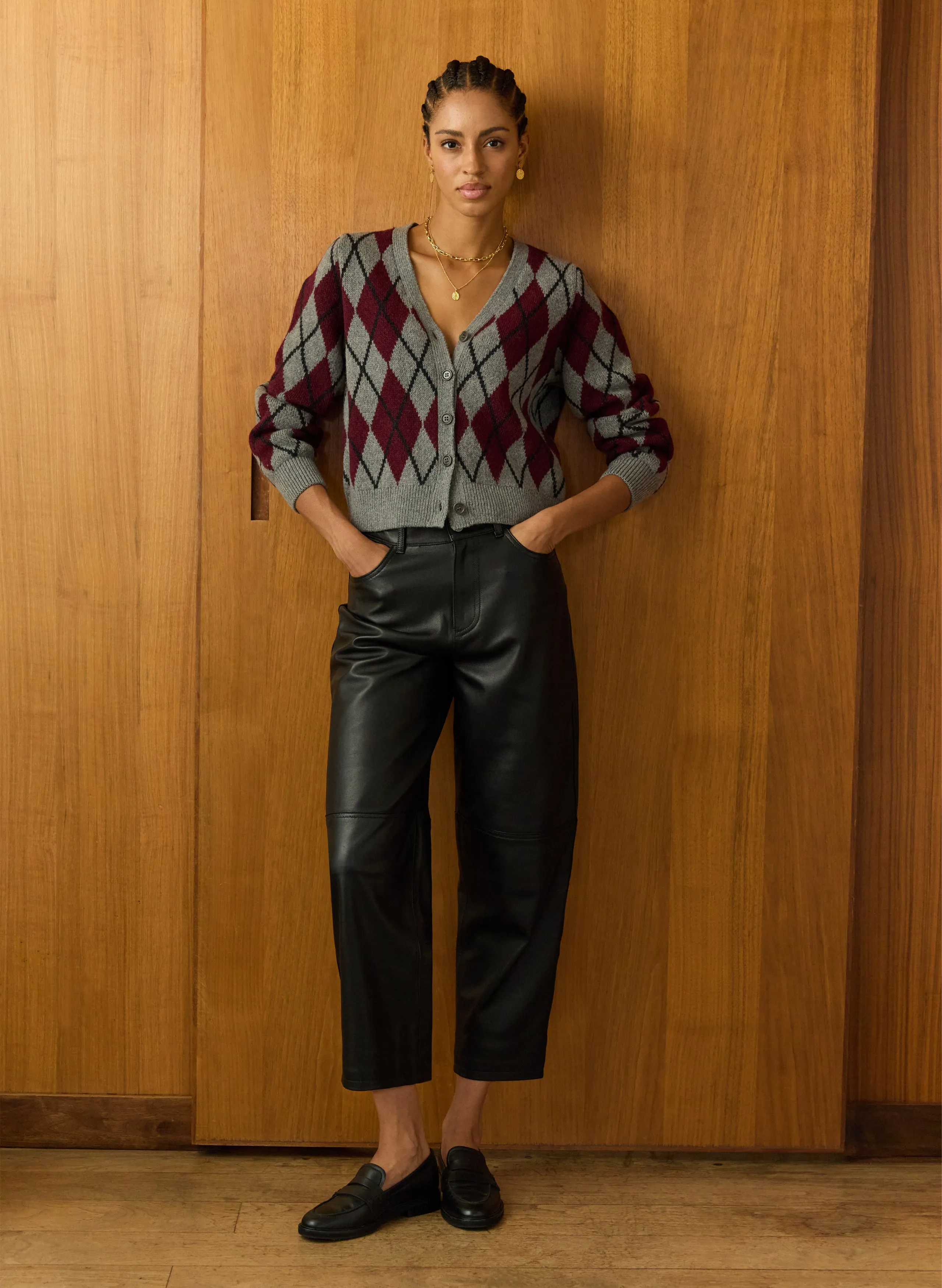 Moisture Wicking Yarn Clemence?Wool Blend Argyle Cardigan