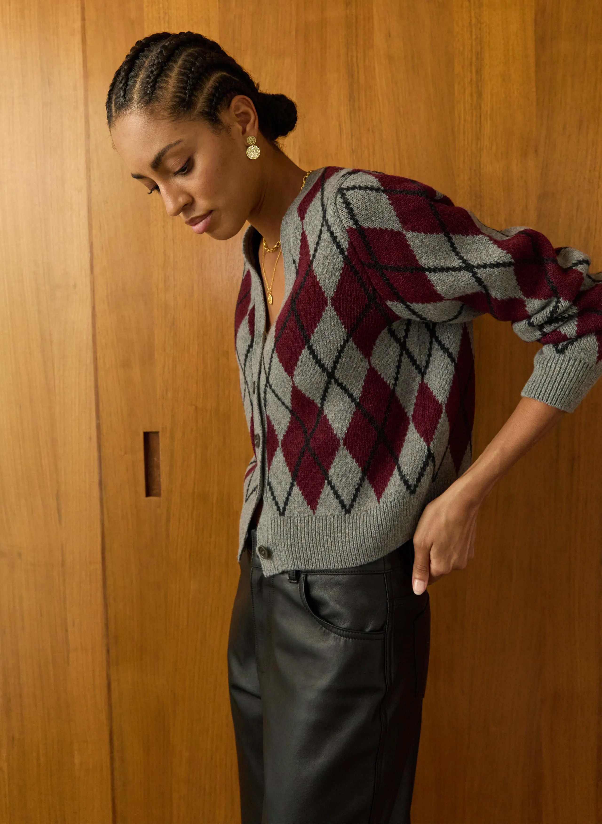 Clemence?Wool Blend Argyle Cardigan Fresh Trend Cold Trend