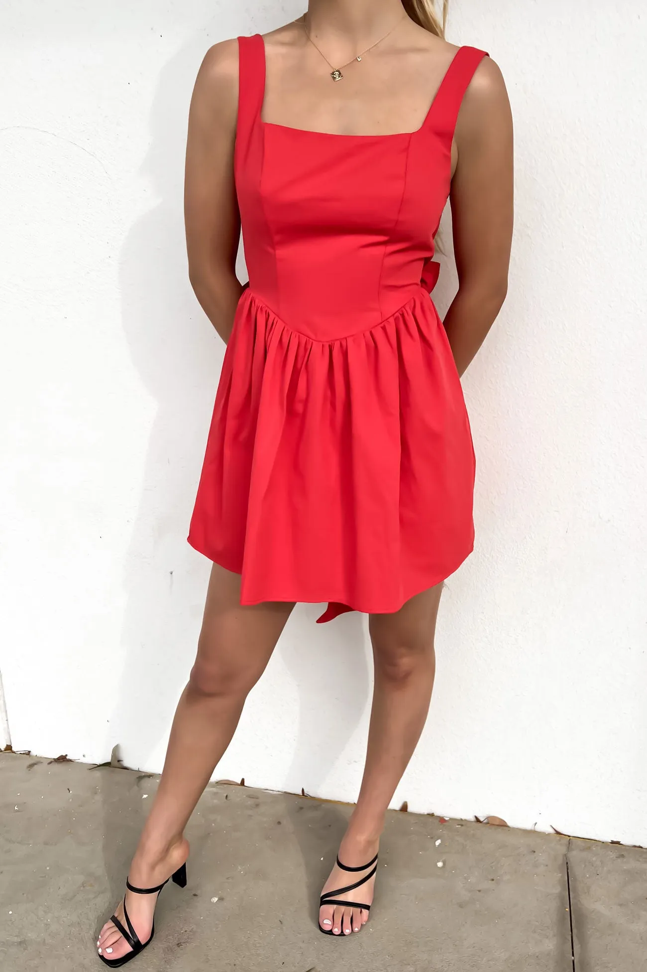 Codie Mini Dress Red Satin Glow Office Cool