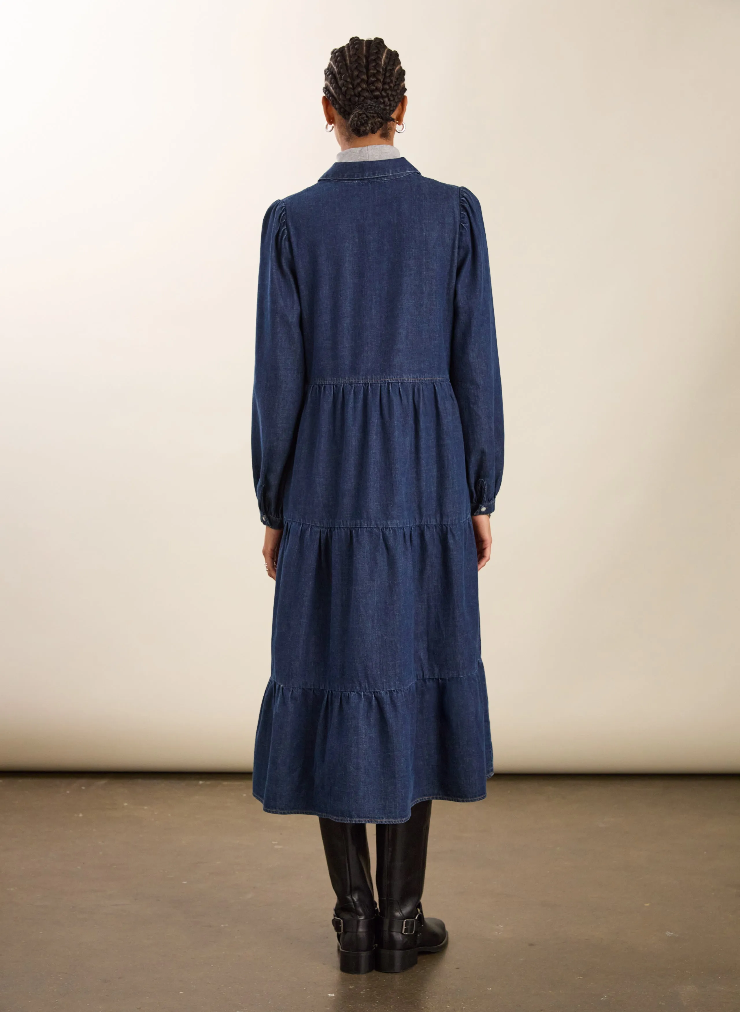 Cody Denim Midi Dress Vibrant evening gown Warm Undertone