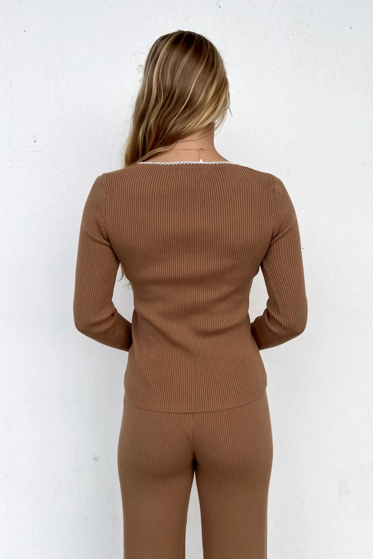 Cody Knit Top Taupe SmoothEdgeTrim Effortless Style