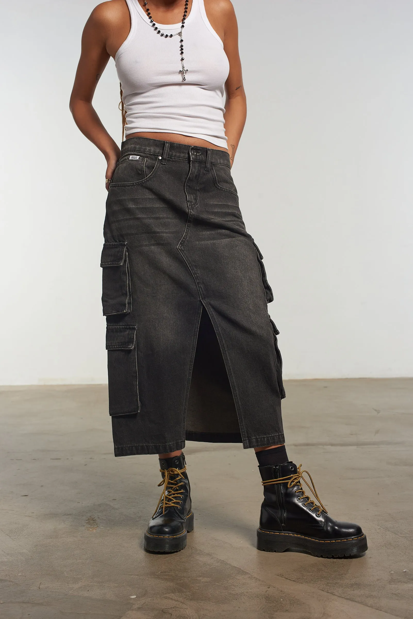 Combat Midi Skirt Black Innovative Fabric