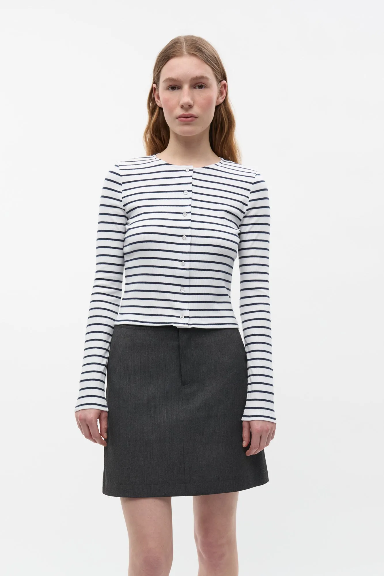 LayeringFriendly Floral Pattern Enally Cardigan Navy/White Stripe