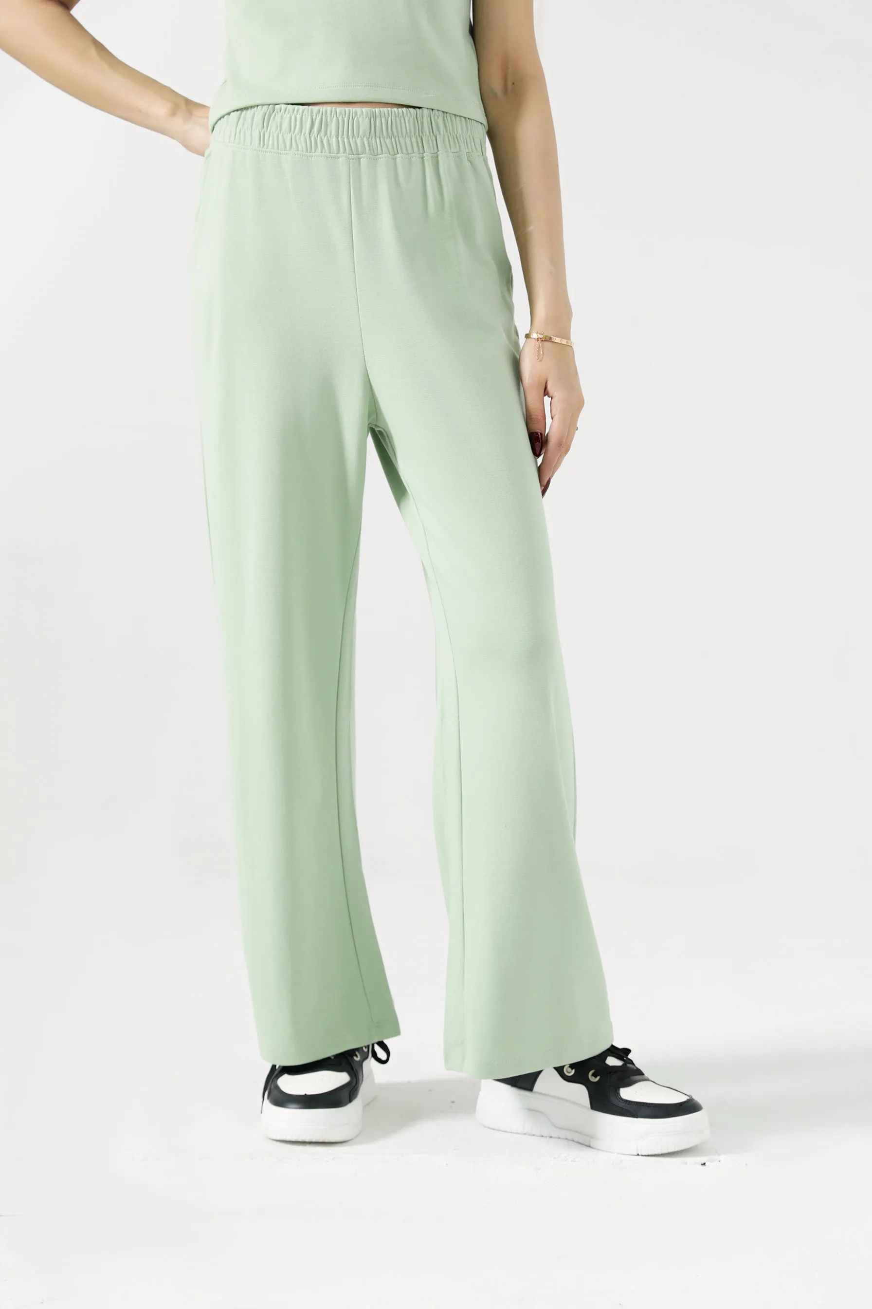 Contoured Panel Design OrganicCottonBlend WIDE LEG TROUSERS