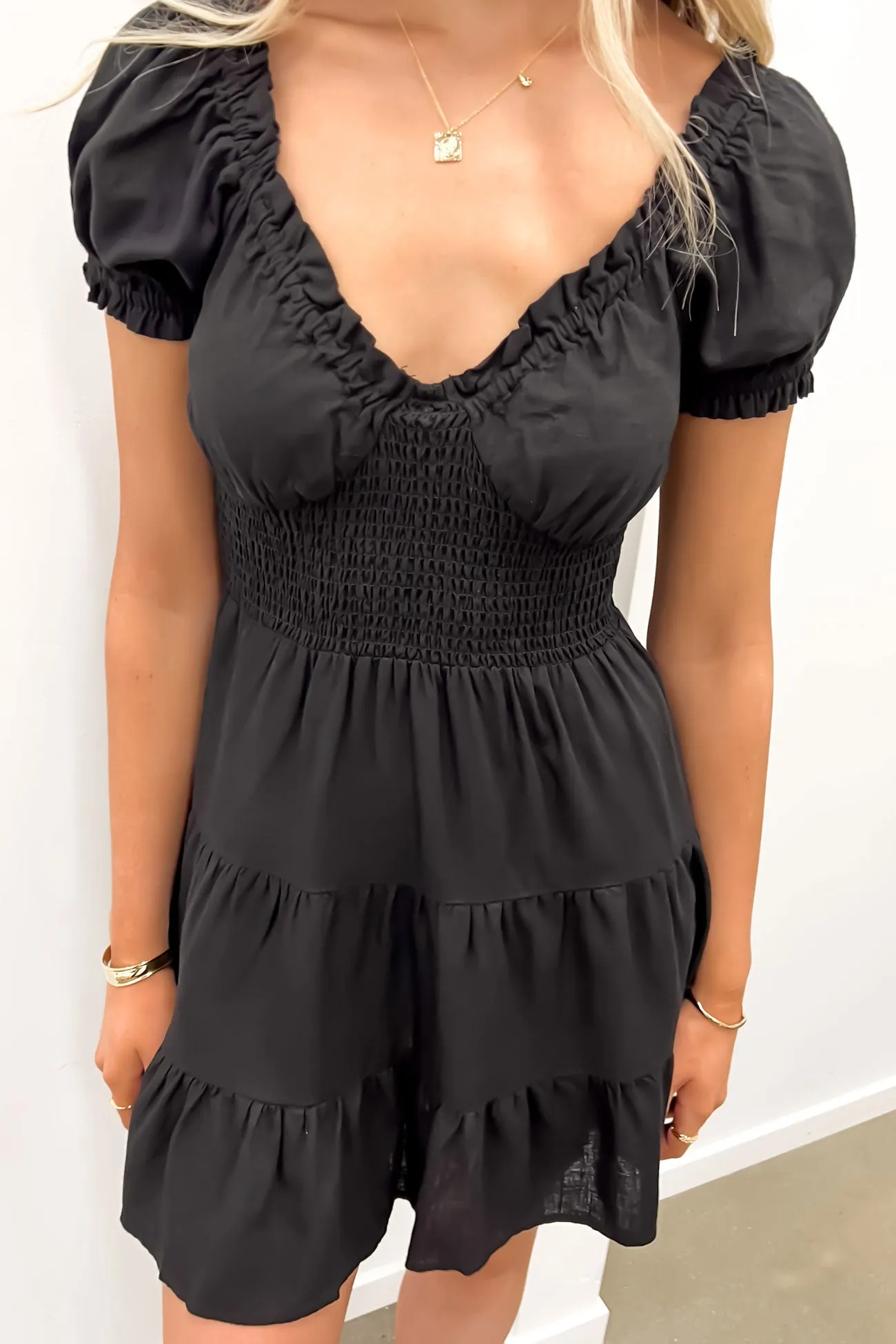 Clean Drape All Inclusive Luxe Linen Mini Dress Black