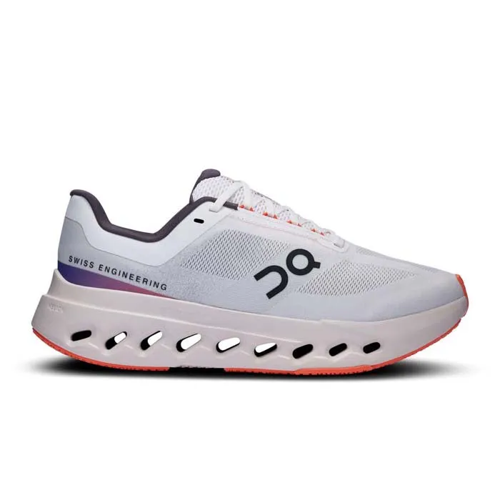 Womens On Running Cloudsurfer Next Wide in White/Flame Microfiber Collar Padding Responsive forefoot