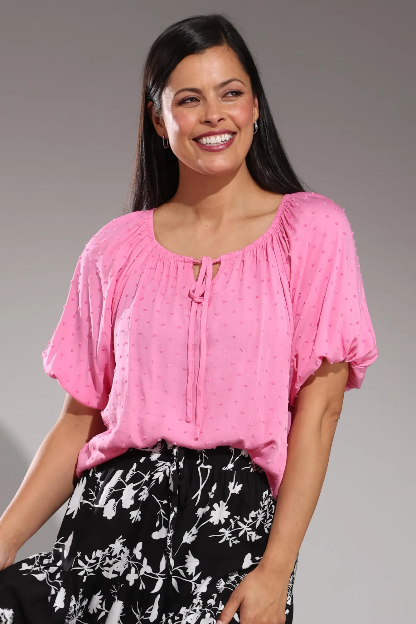 Adjustable Fastenings Elasticated scoop neck Top | PINK | 6131A1
