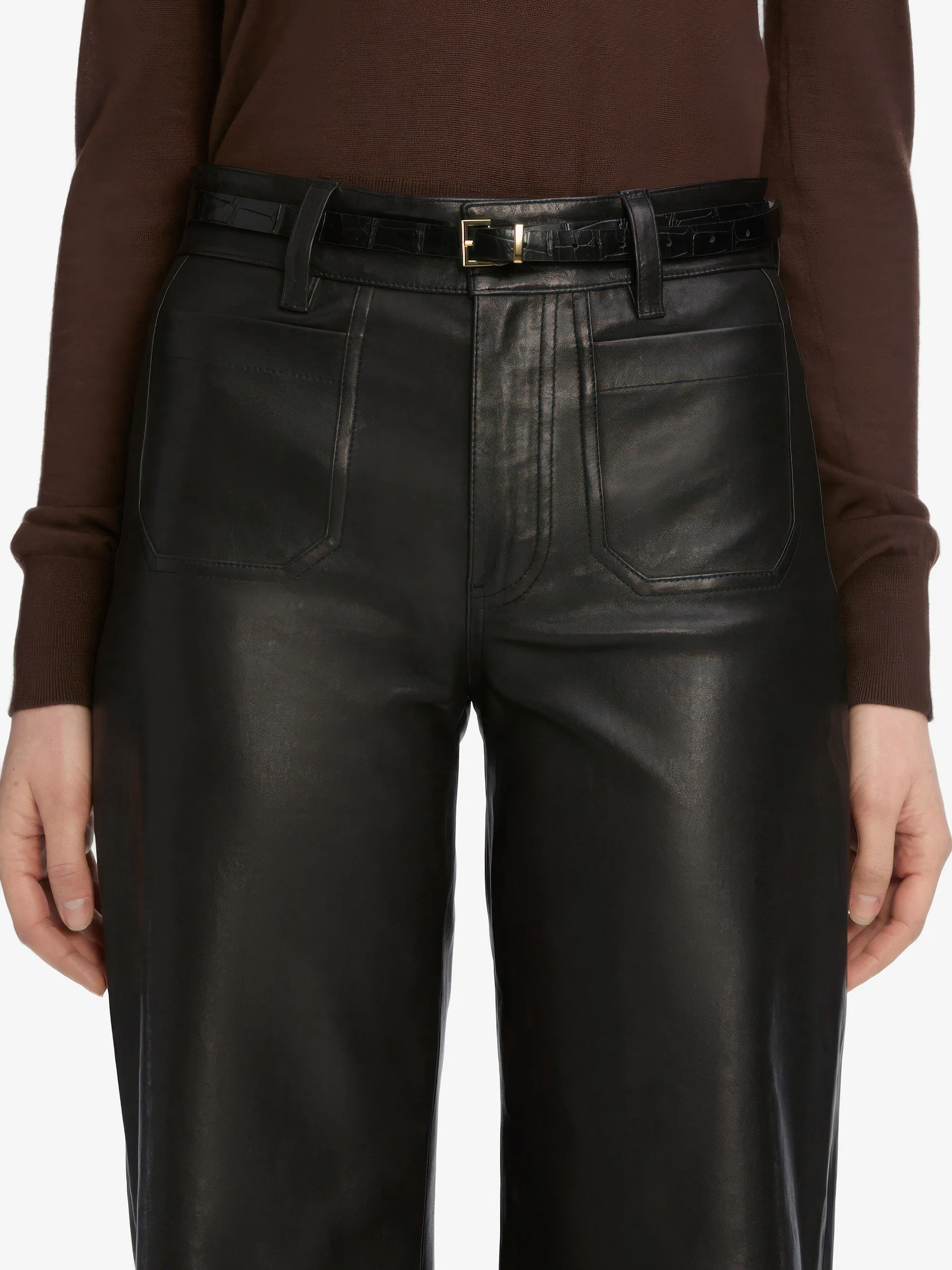 Le Slim Palazzo Modernist Pocket Leather -- Black Movement Ready Fit Chilly Day Layers