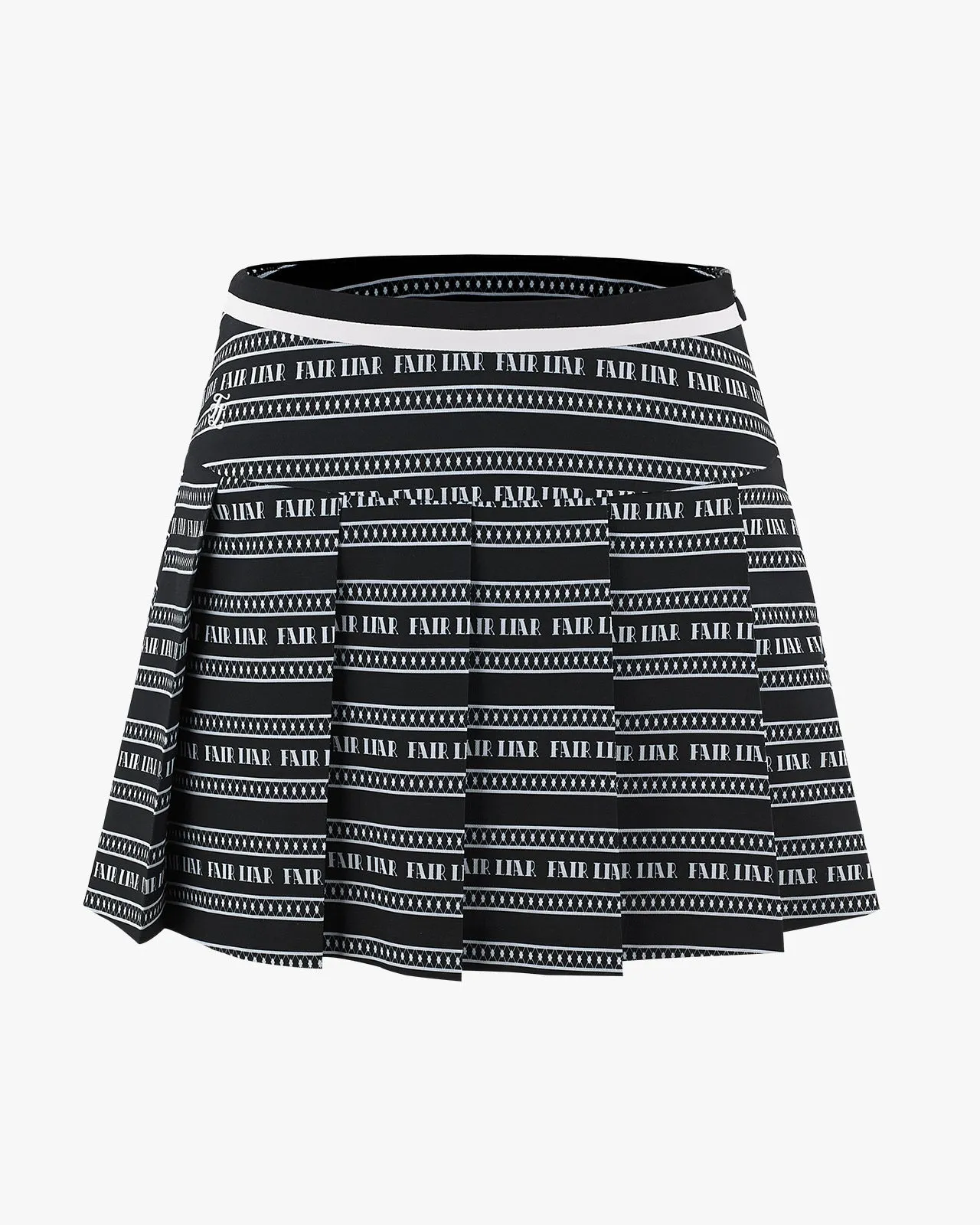 Sophisticated Casual Clean Aesthetic Logo pattern printed pleated skirt - Black