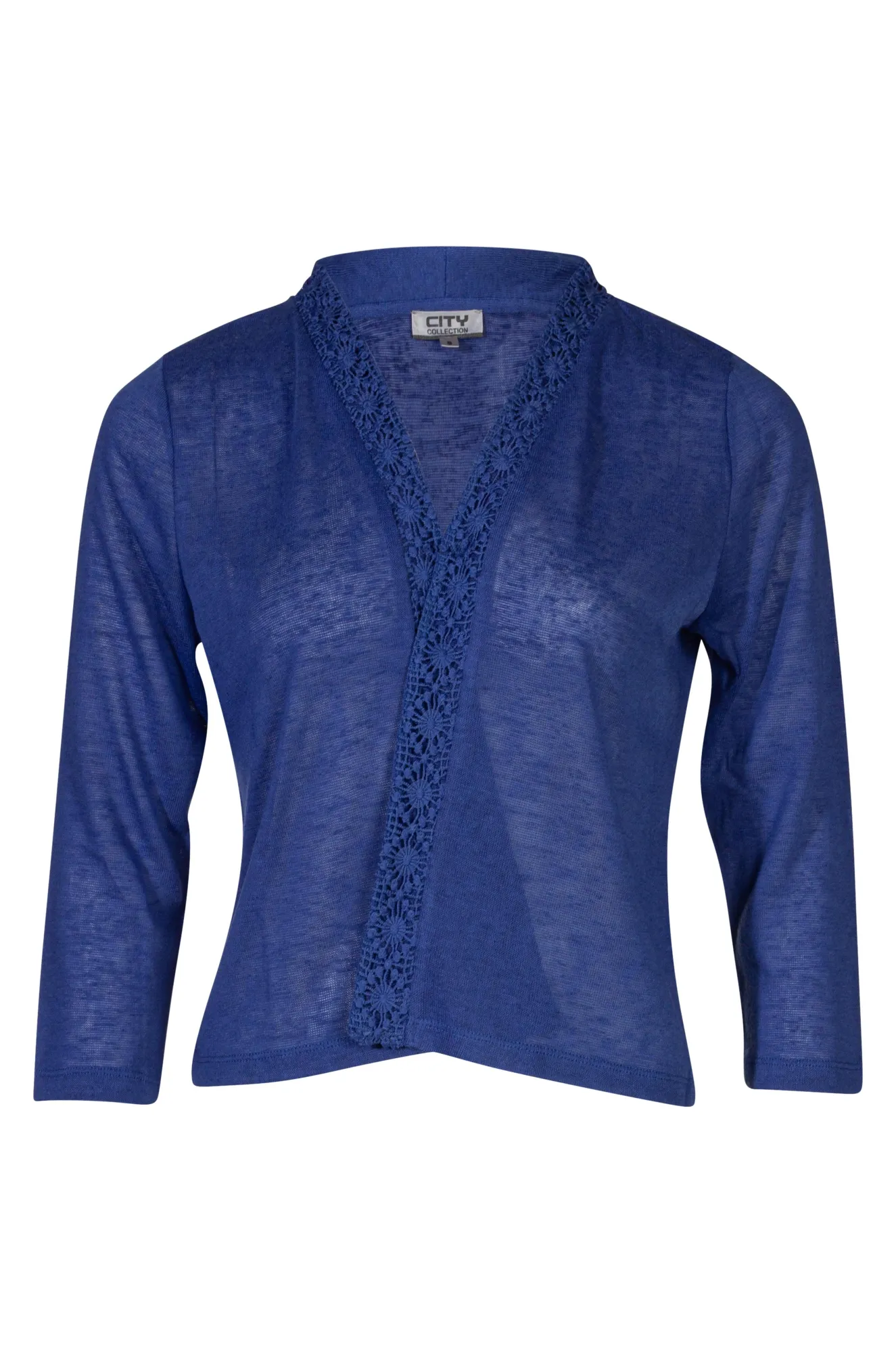 Frost Glow 3/4 sleeve Cardigan with lace trim | MED BLUE | 7093A1