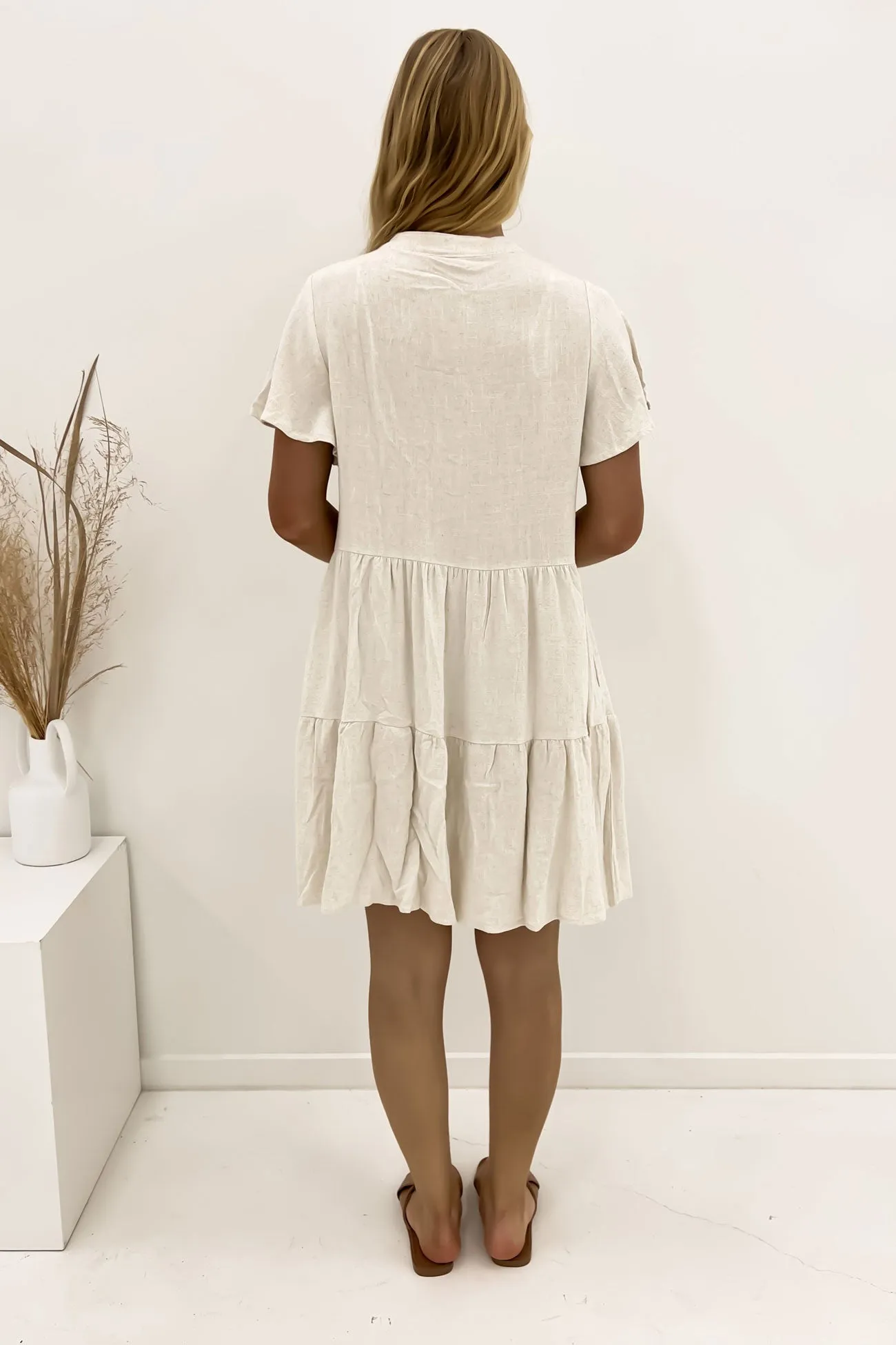 Flexible Waist Halter neck Blaire Mini Dress Natural