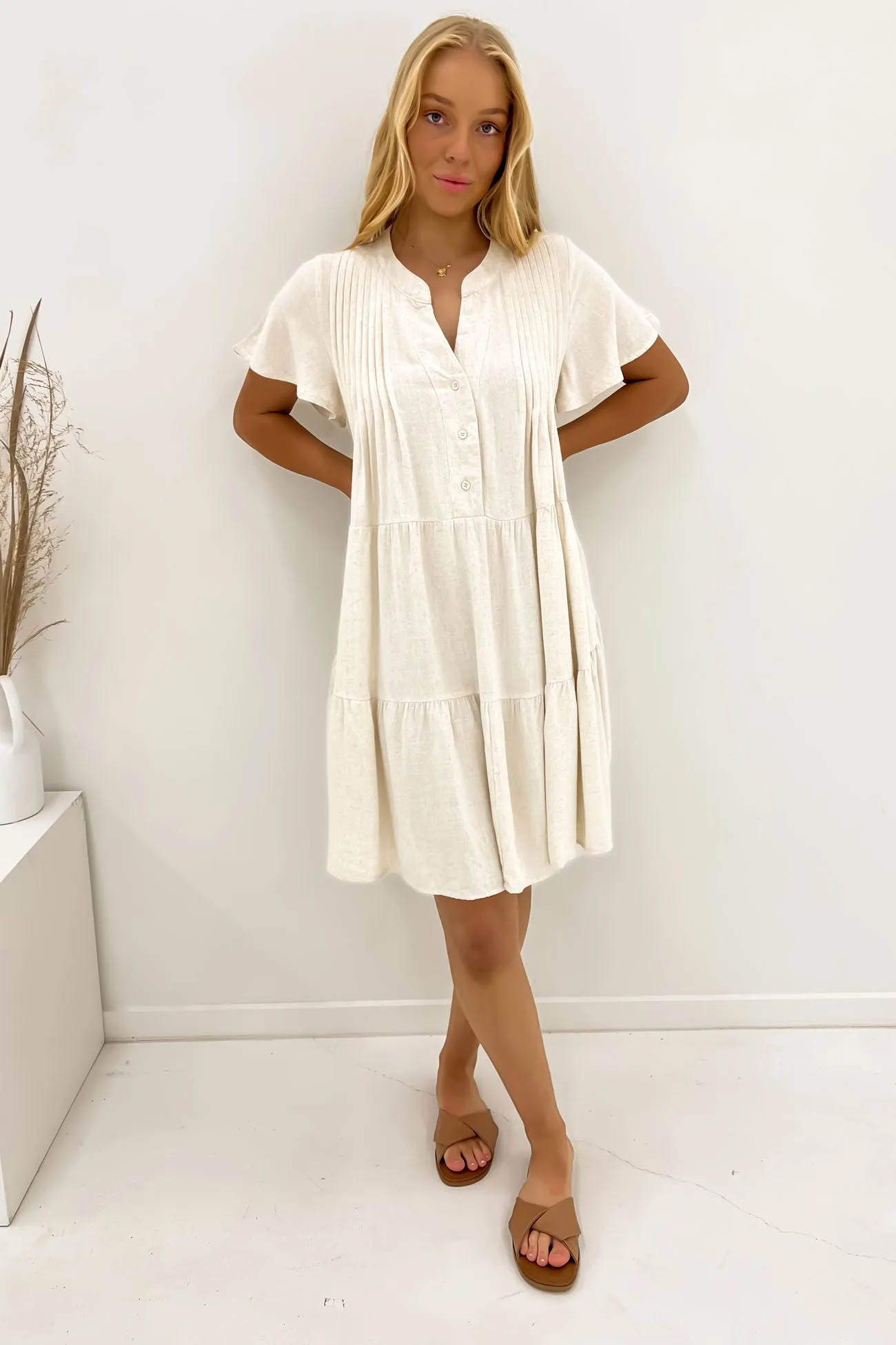 Blaire Mini Dress Natural Sophisticated Tailoring Fluid Fabric