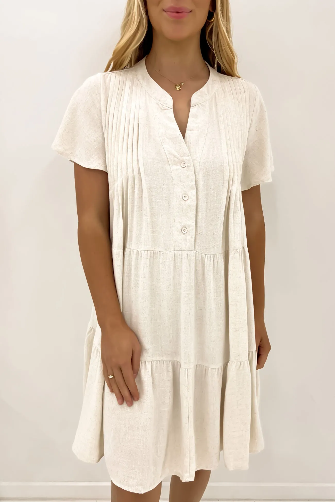 Blaire Mini Dress Natural Sophisticated Vibe Side-Slit