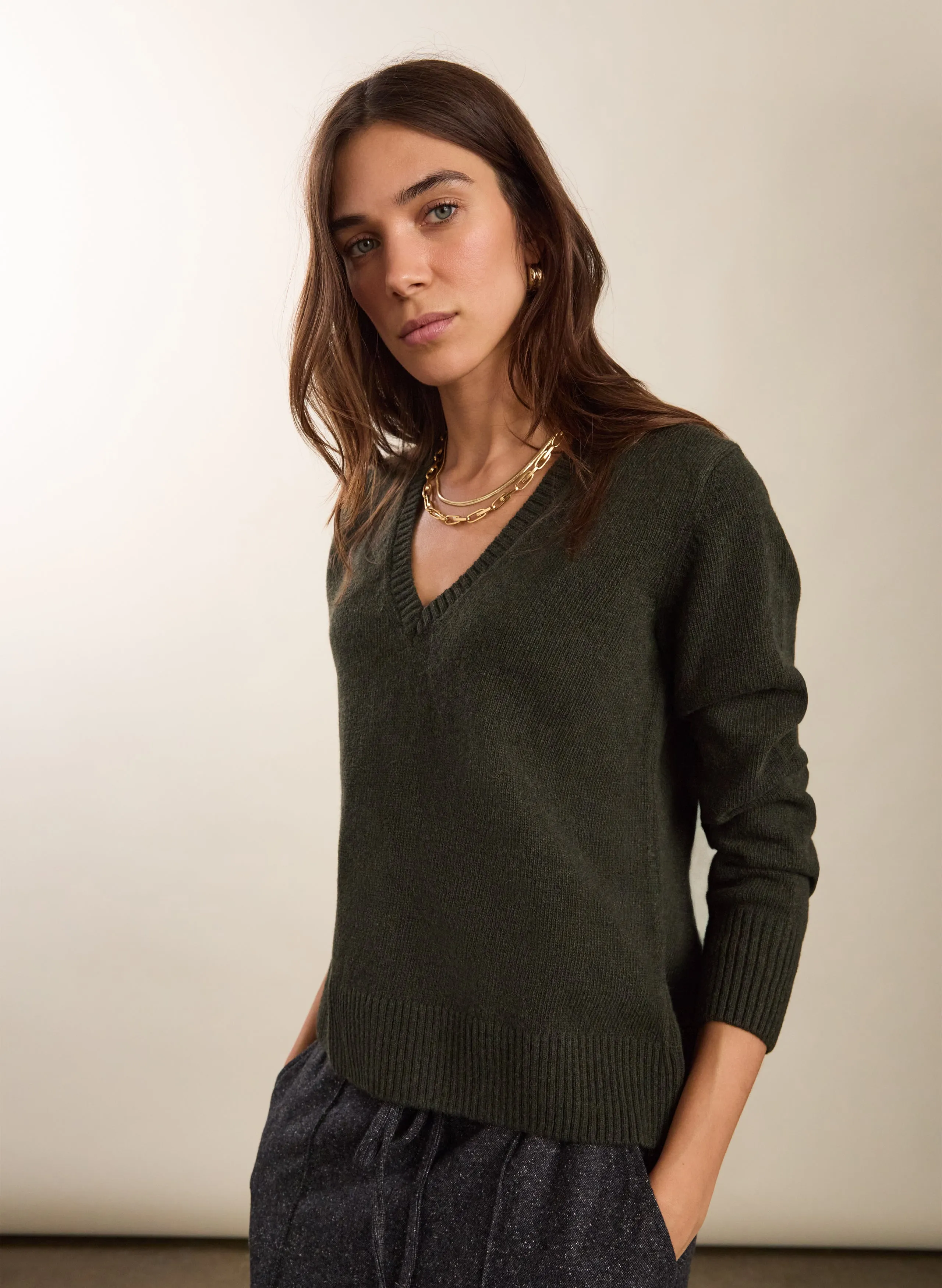 Emmeline Wool Blend V-Neck?Jumper SoftTouch Finish