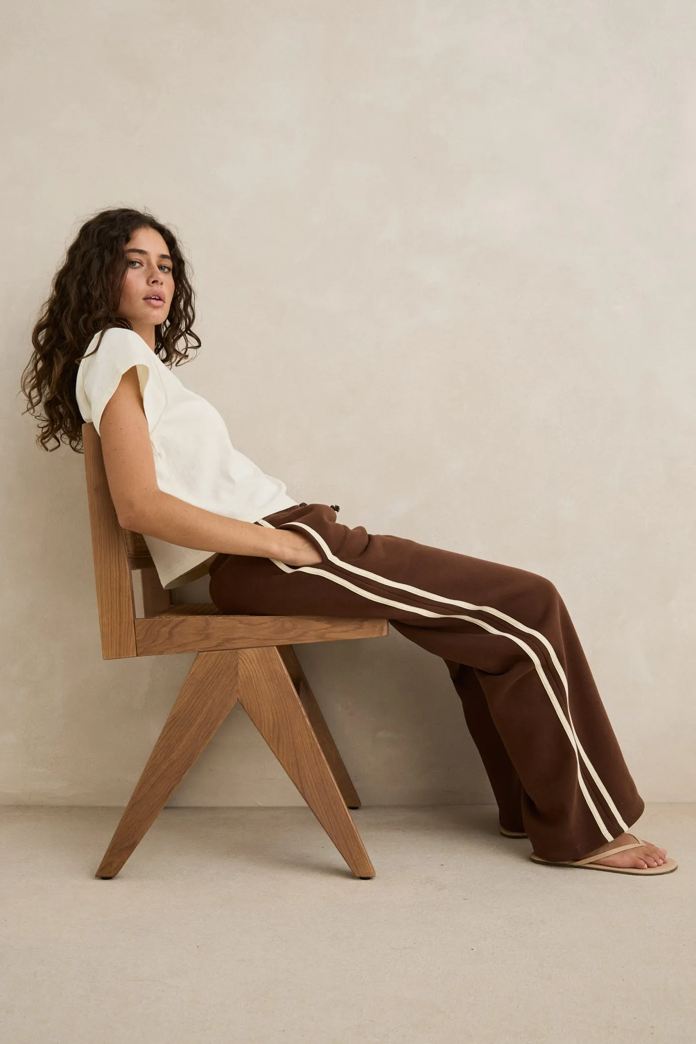 Contrast Trackpant Brown HighRiseWaistband Rayon drape