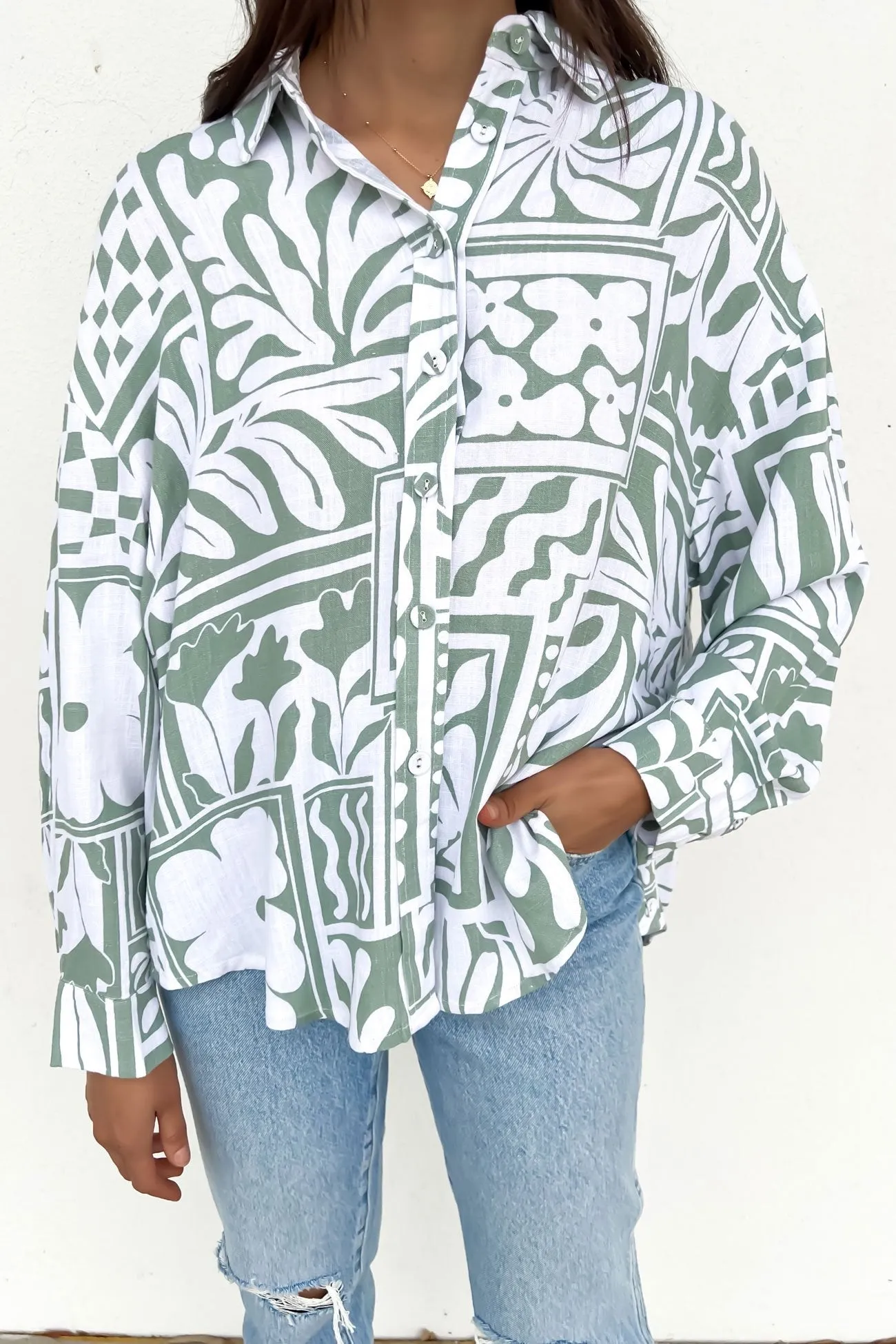 Jodi Shirt Sage Rodeo perfect for all-day wear Drop Shoulder Cut