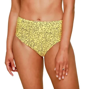 Flexible Back Closure Built In Ties Women's Floral High Waist Bikini Bottom,Yellow